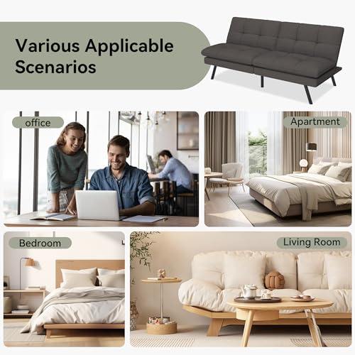 71" Convertible Futon Sofa,Faux Leather Futon Couch Bed,Sleeper Sofa Bed,Memory Foam Modern Folding Small Loveseat for Living Room,Office,Apartment