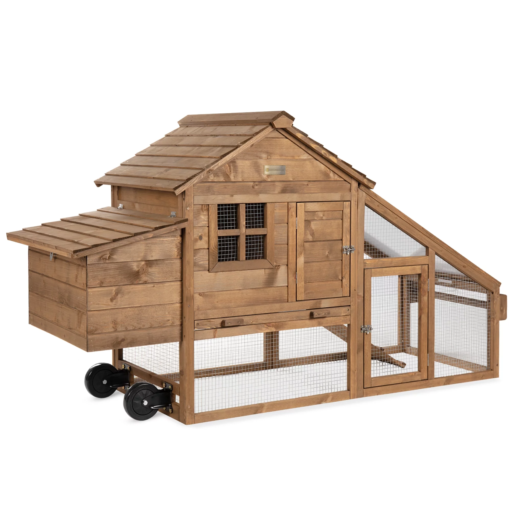 Best Choice Products 70in Mobile Fir Wood Chicken Coop Tractor Hen House w/ Wheels, 2 Doors, Nest Box, Removable Tray - Radiant Selections