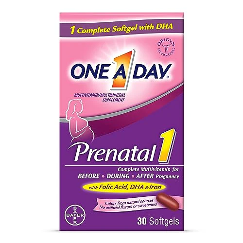 One A Day Women's Prenatal 1 Multivitamin including Vitamin A, Vitamin C, Vitamin D, B6, B12, Iron, Omega-3 DHA & more, 30 Count