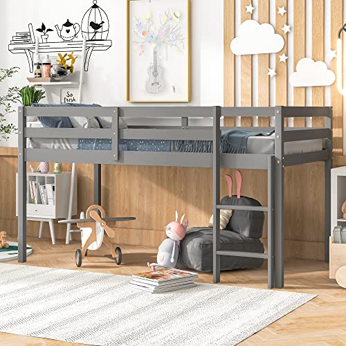 Loft Bed Twin,Loft Bed for Kids with Ladders and Guard Rails,Solid Wood and Sturdy Low Loft Bed Frame for Boys Girls and Junior,No Box Spring Needed