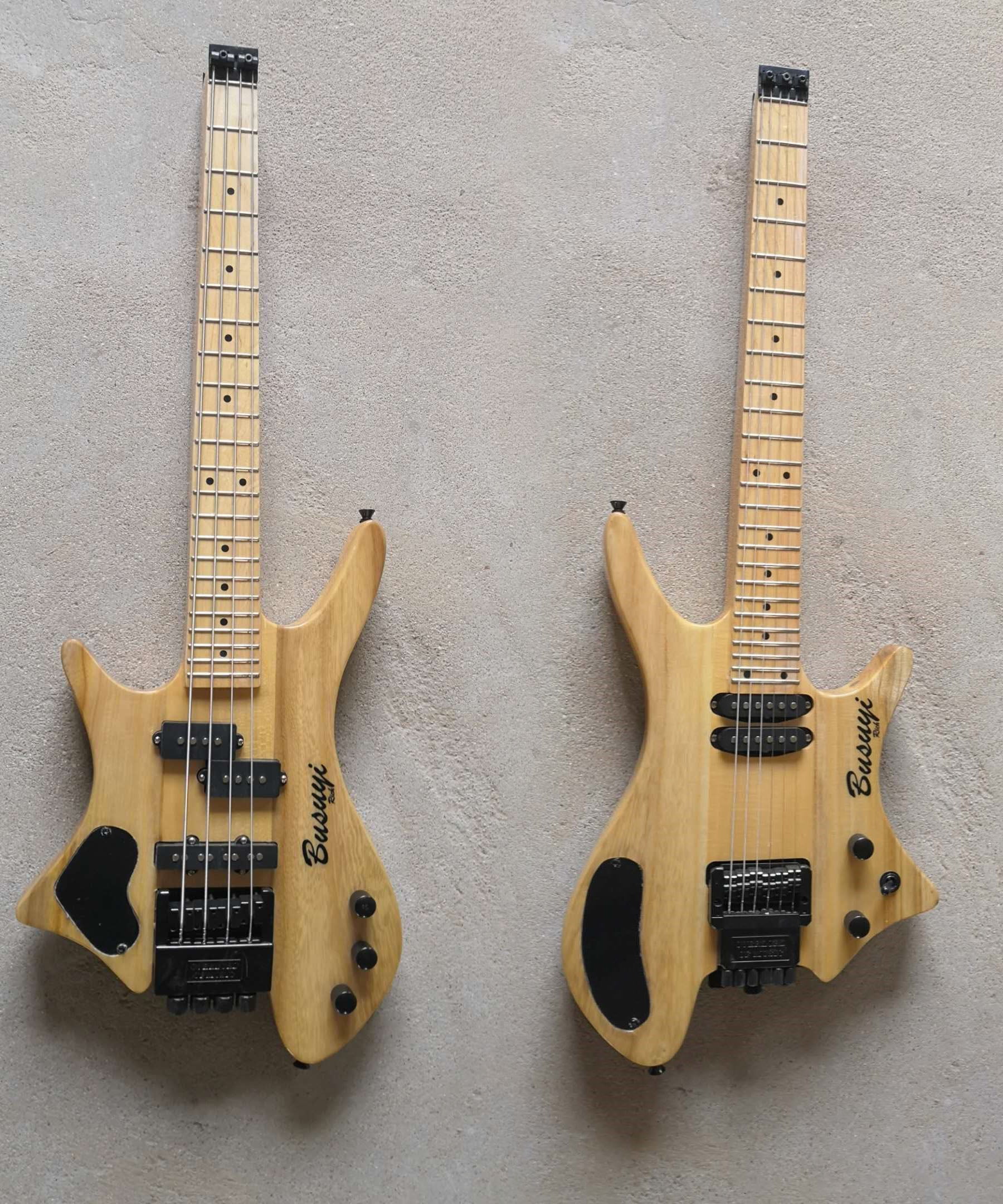 Busuyi Electric Guitar 4 String Bass 6 String Lead Headless, Travel Electric Guitar with Short Scale Bass Guitar, Tremolo Bridge