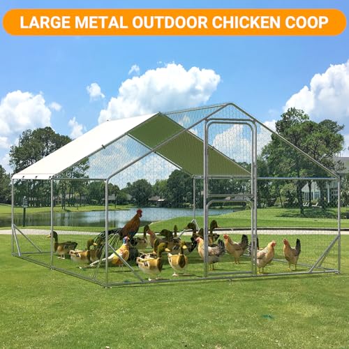 Large Metal Chicken Coop for 12-20 Chickens, Walk in Chicken Coop with Cover, Heavy Duty Poultry Cage for Chicken Run