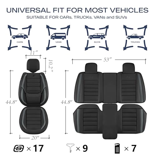 Skechers MAX Cushioning Seat Covers,Memory Foam Leather Car Seat Covers,Waterproof Car Seat Protector Front Seats