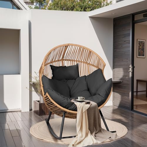 JAMFLY Egg Chair Wicker Outdoor Chairs, Oversized Patio Chair Oversized Lounger Chair with Cushion for Indoor Living Room, Bedroom