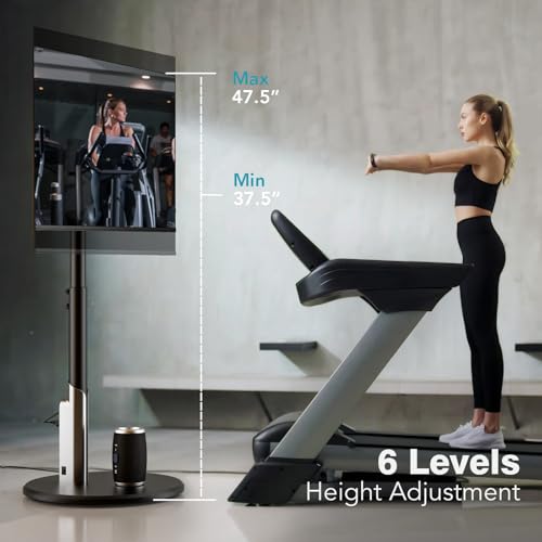 Floor Mobile TV Stand with Power Outlet, Rolling TV Cart for 27-65 Inch OLED LED Monitors, 6 Levels of Height Adjustment