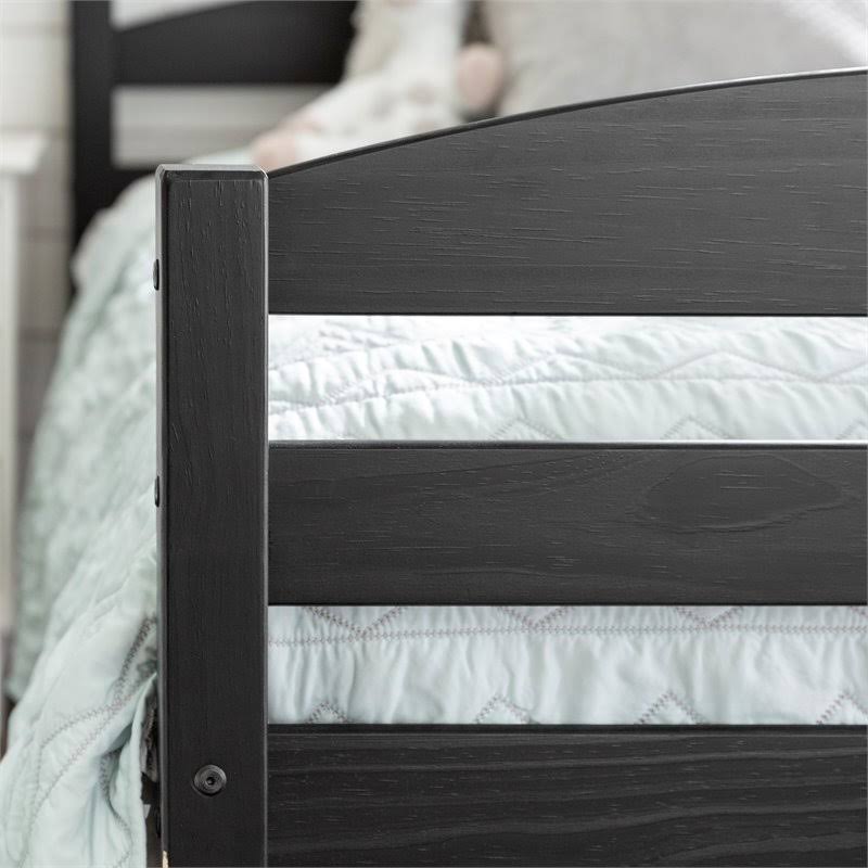 Pemberly Row Twin Over Twin Solid Wood Bunk Bed in Black