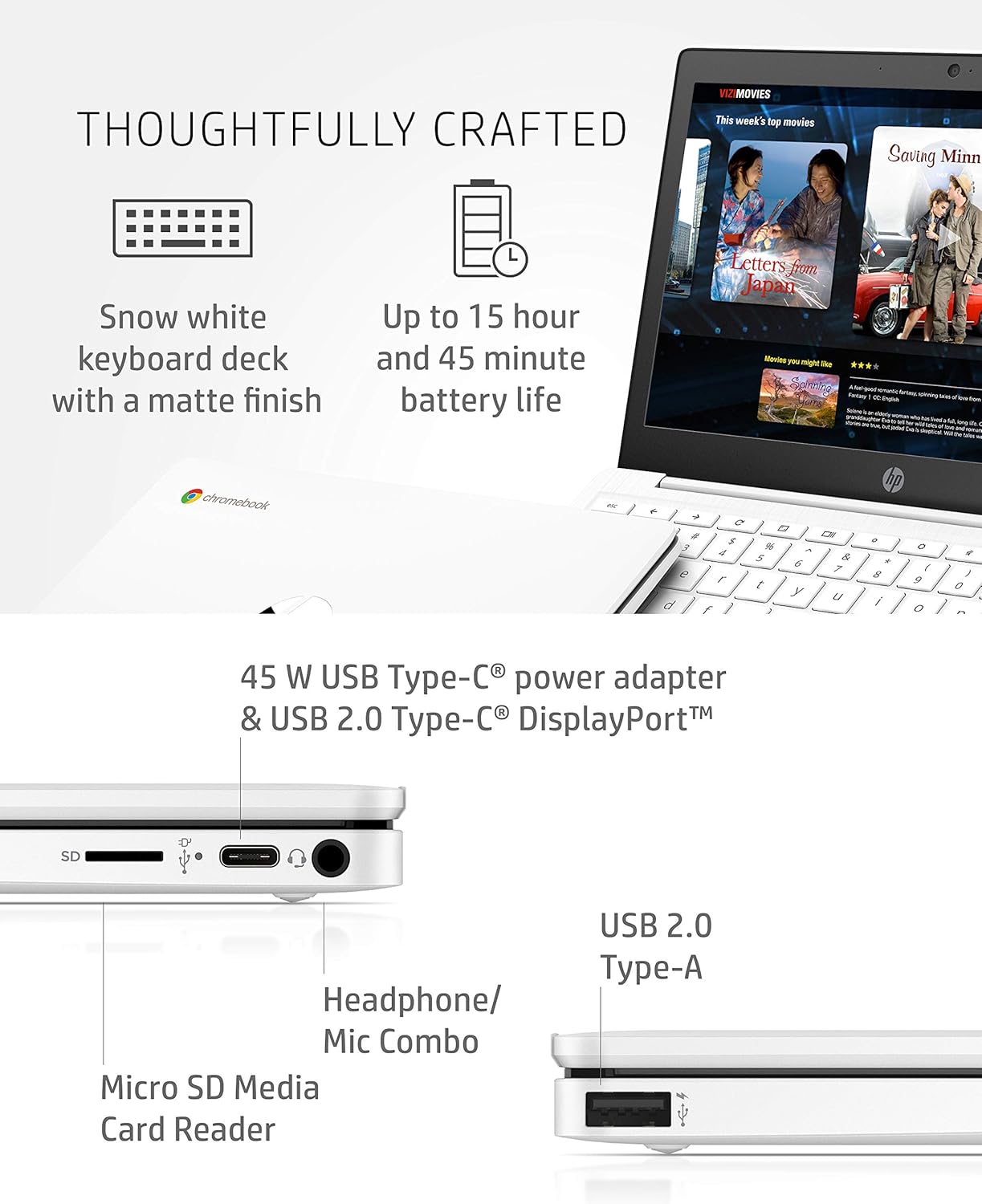 HP Chromebook 11-inch Laptop - Up to 15 Hour Battery Life - MediaTek - MT8183 - 4 GB RAM - 32 GB eMMC Storage - 11.6-inch HD Display