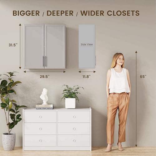 Wall Storage Cabinet - Kitchen Laundry Wall Amount Cabinet with Two Shaker Doors and Shelf, in Grey, 24'Wx2 Pcs