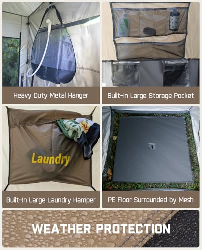 FanttikOutdoor Zeta A2 Pro Shower Tent 2 Rooms, Instant Setup in 60 Seconds with Rainfly & Windproof, Portable with Carry Bag for Family Camping