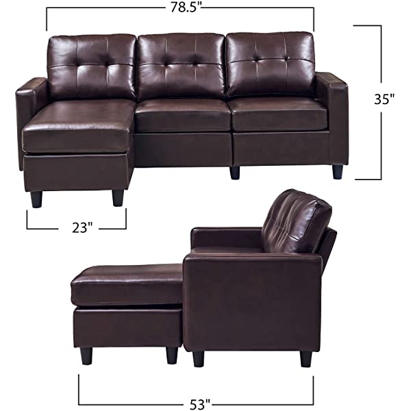 HONBAY Convertible Sectional Sofa Couch, L Shaped Sofa Couch with Faux Leather Sectional for Small Apartment Brown