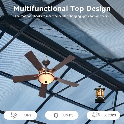 Aoxun 12'x16' Hardtop Gazebo, Aluminum Frame Permanent Pavilion with Netting and Curtains, Outdoor Polycarbonate Double Roof Canopy