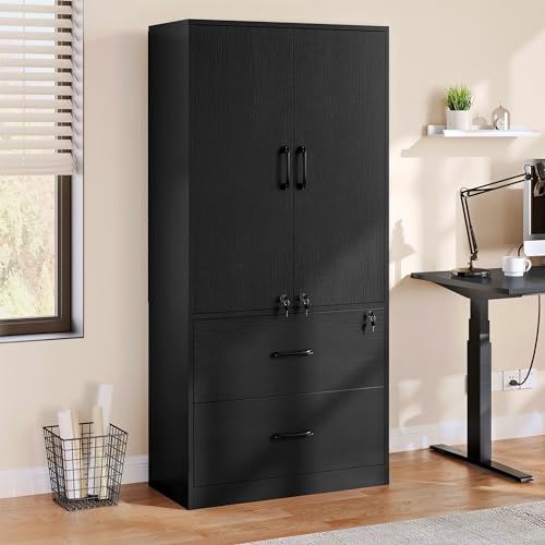 YITAHOME Wood File Cabinets, Heavy Duty Garage Tool Cabinets with Doors & Adjustable Shelves, Big Storage Filing Lockers for Home Office, Living Room