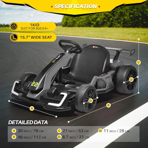 Blitzshark 24V Kids Go Kart 300W Powerful Drift Kart Electric Pedal Kart Outdoor Race Toy, with 2X150W Strong Motor, 7AH Big Battery