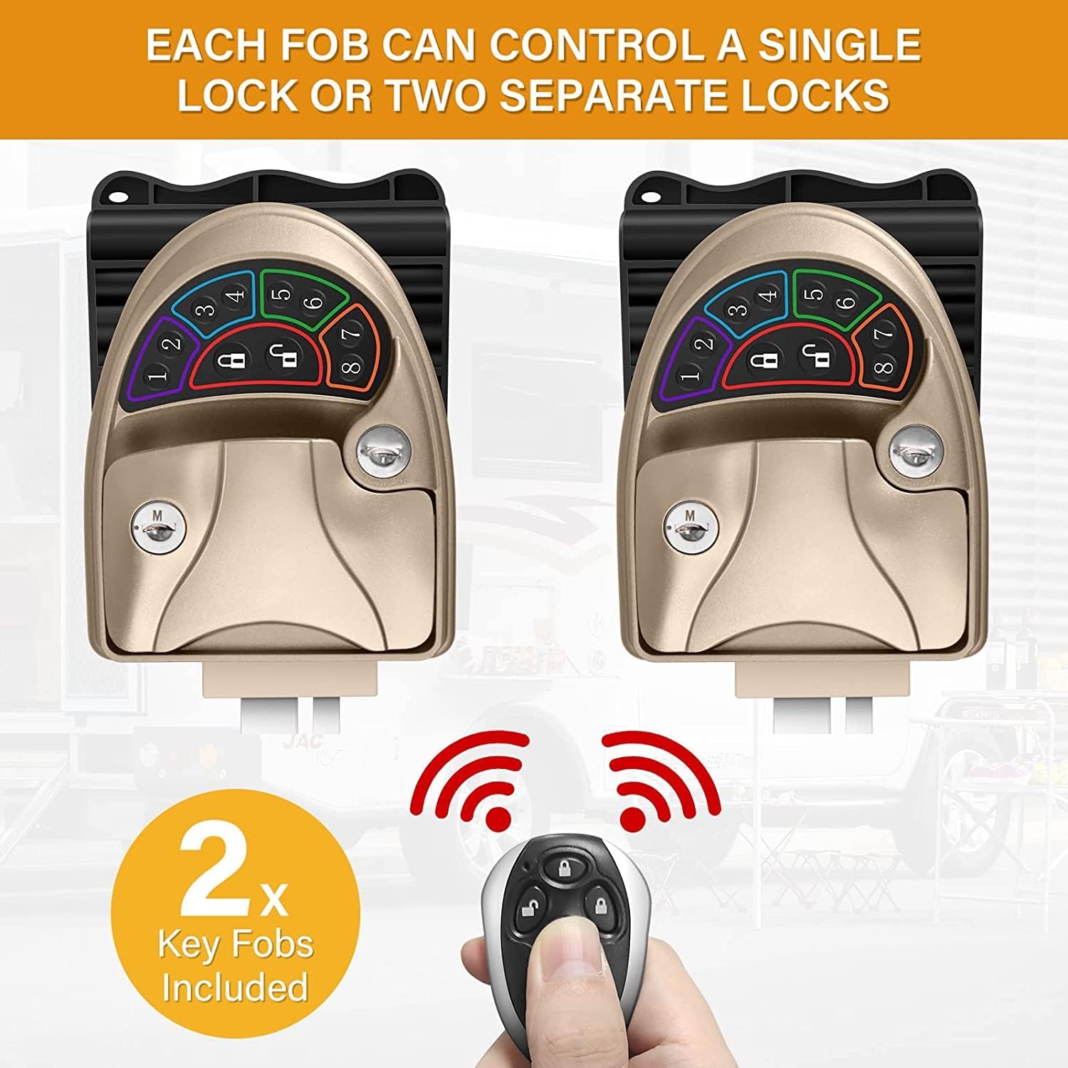 Rv Keyless Entry Door Lock, Waterproof RV Door Lock with Backlit Keypad & 2 Fobs & Key, Keyless Rv Entry Door Lock for RV Caravan Trailer Camper
