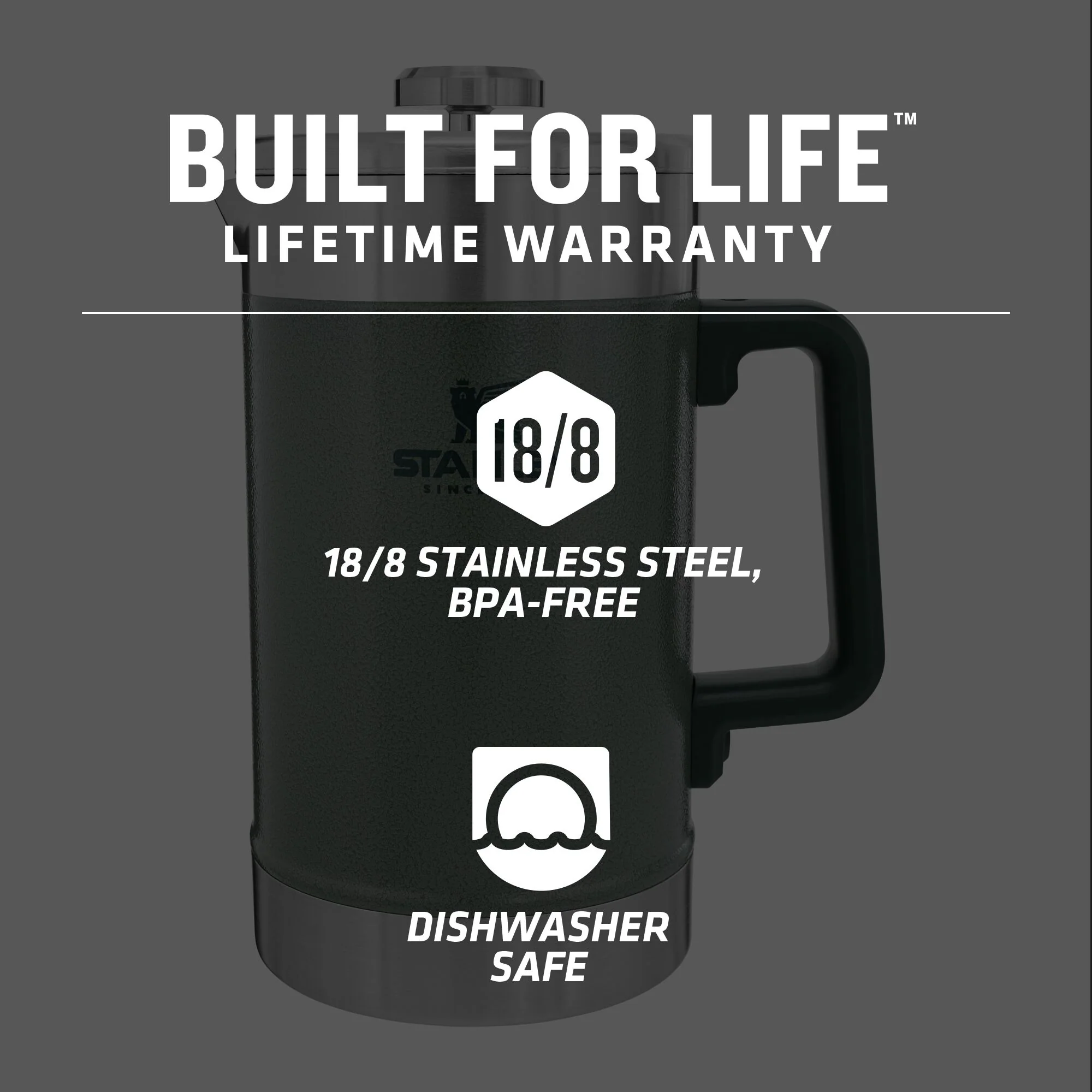 Stanley Classic Stainless Steel Coffee French Press, 48 oz