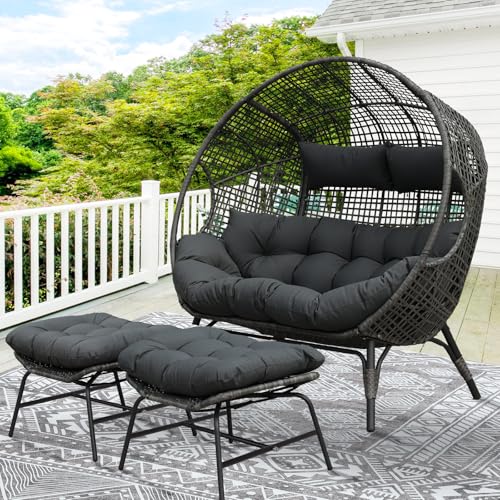 NICESOUL® Double Egg Chair Indoor Outdoor Stationary Oversized Thicken Padded Cushions, 2 Person Egg Loveseat Chair