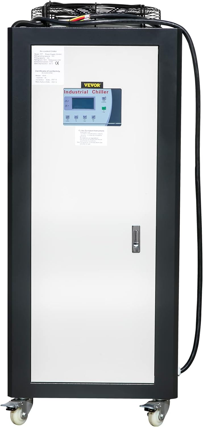 VEVOR Air Cooled Water Chiller 5 Ton Portable, 5Hp 53L Tank Industrial Chiller, Finned Condenser w/Micro-Computer Control