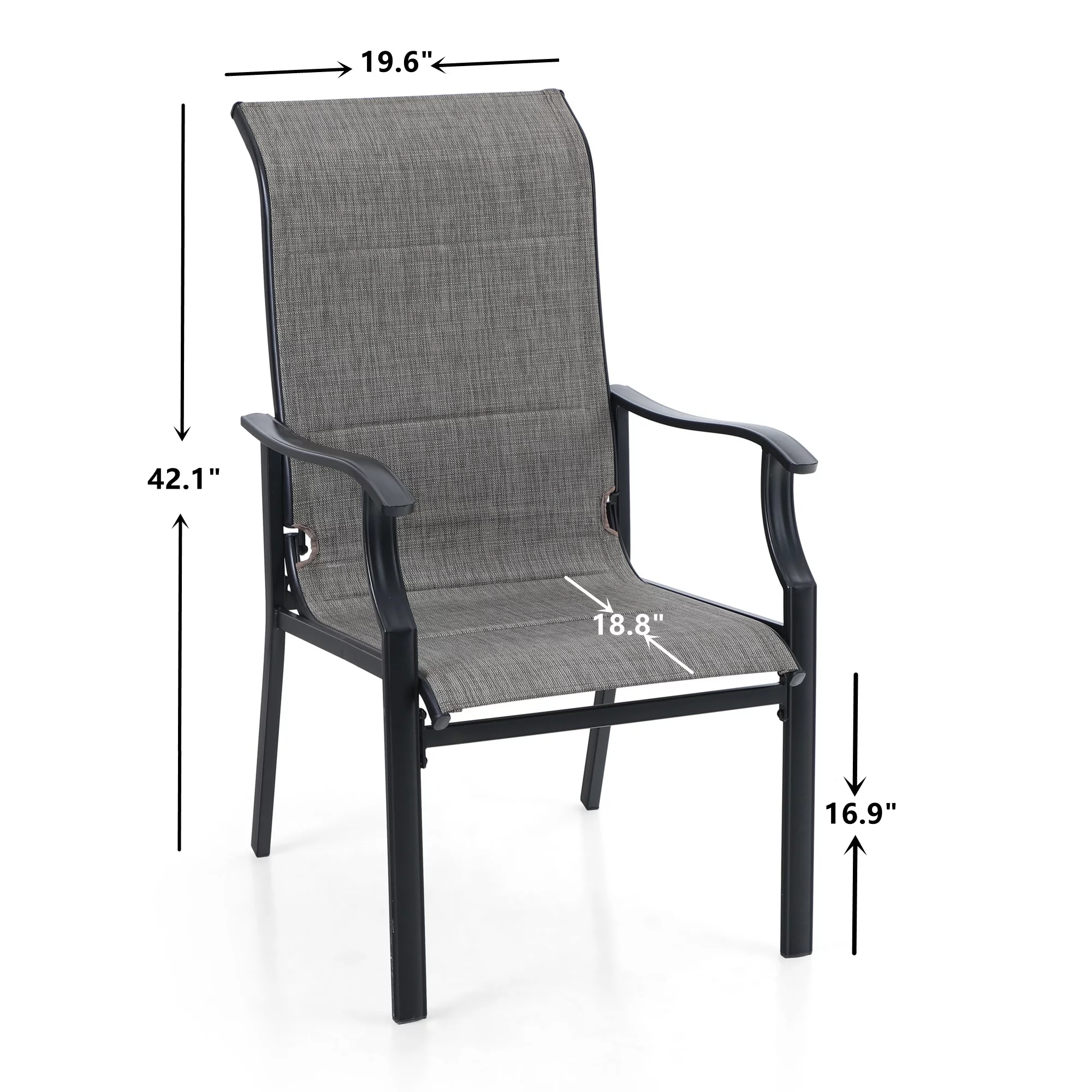 MF Studio 7 Pieces Outdoor Patio Dining Set with 6 Padded Textilene Chairs & Rectangular Steel Frame Table, Black & Gray