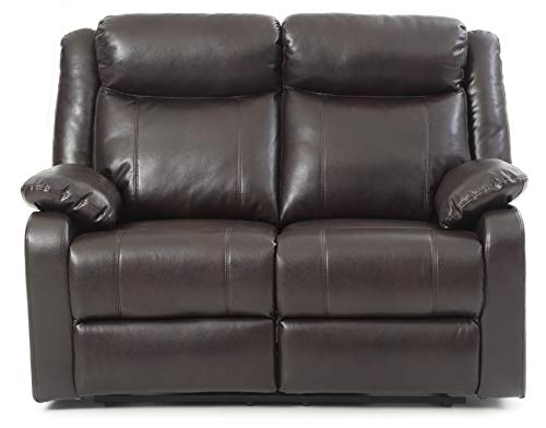 Glory Furniture Ward Faux Leather Double Reclining Loveseat in Dark Brown