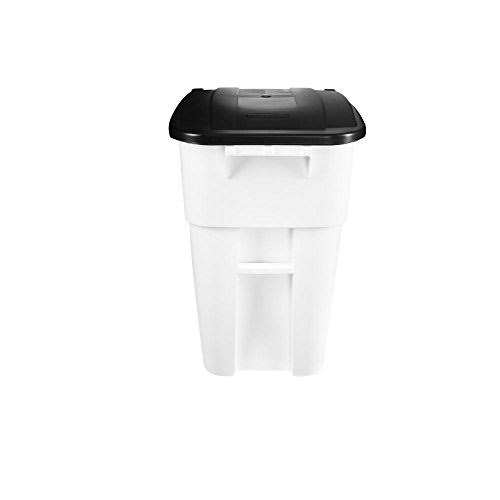 Rubbermaid 1829410 Brute 50 Gallon White Rollout Trash Container with Lid