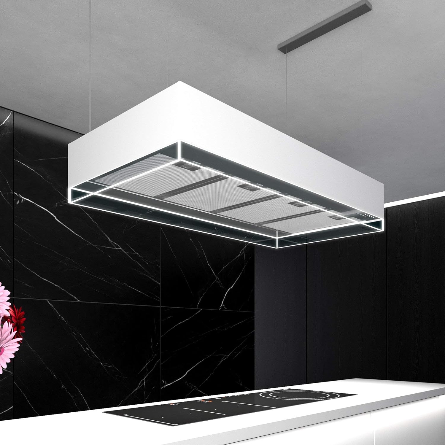 Futuro Futuro Island Mount DUCTLESS ONLY Range Hood 48" | Perimeter White | Vent Hood | Modern Italian Exhaust Hood |Remote Control, LED