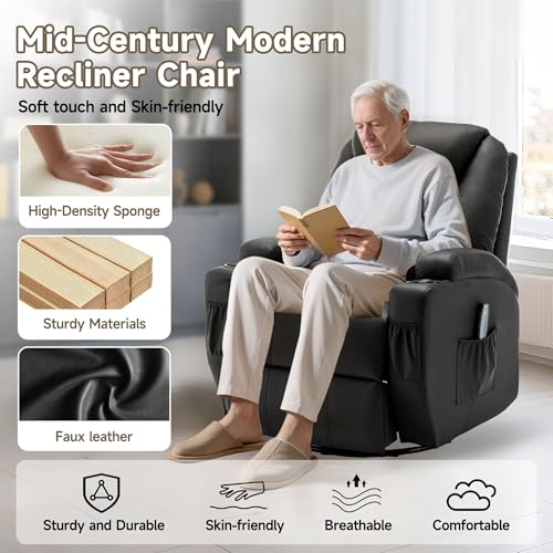 Recliner Chair, Rocking Chair with Massage and Heat, 360° Swivel Recliner Chairs for Adults