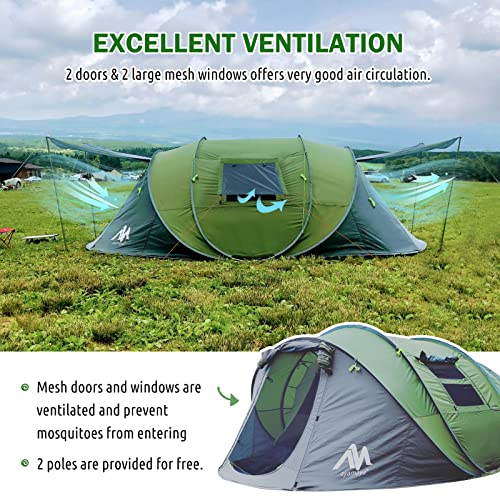 6 Person Easy Pop Up Tents for Camping - AYAMAYA Double Layer Waterproof Instant Tent with Vestibule & Porch