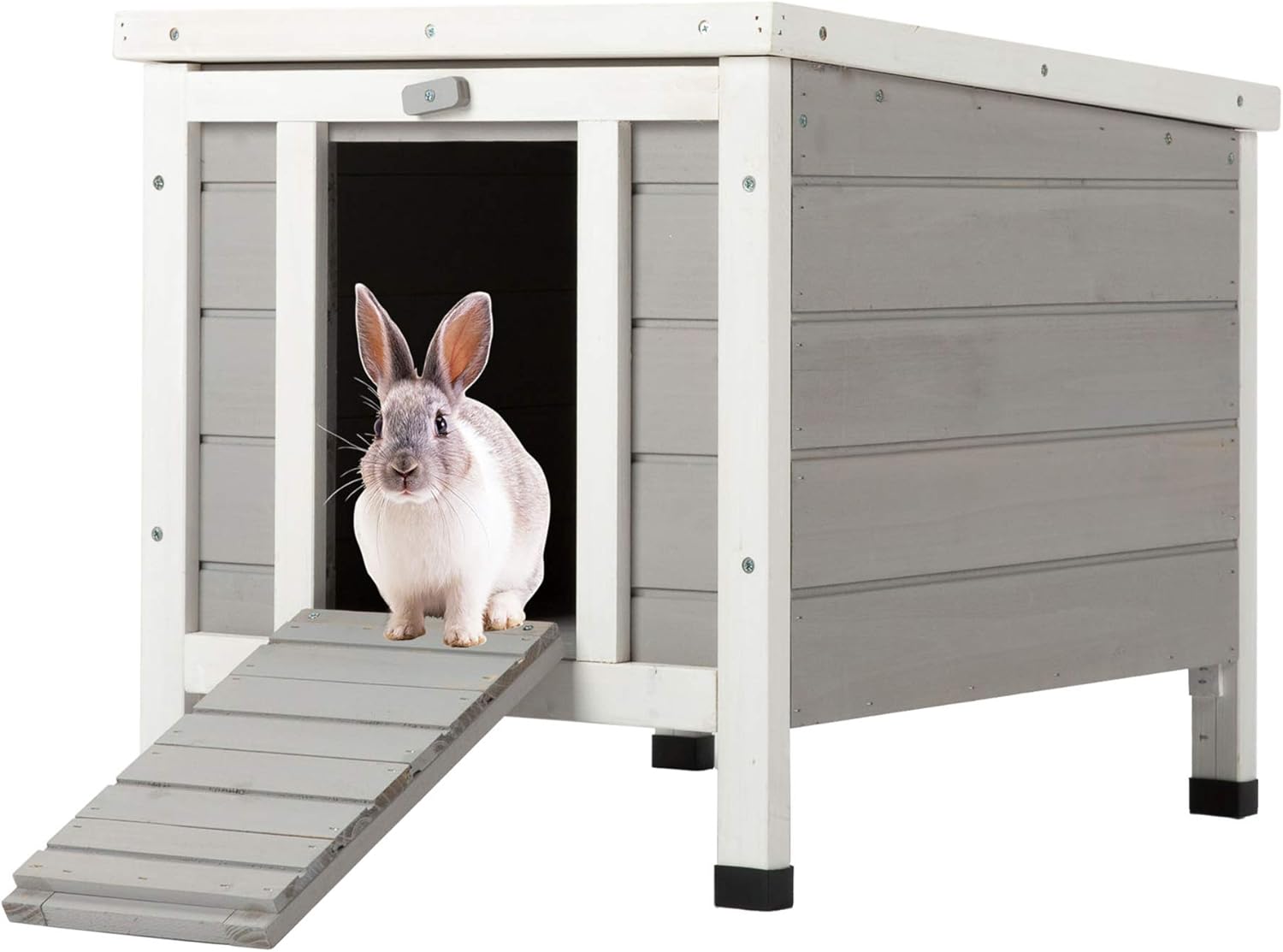 SNUGENS Topnotch Weatherproof Outdoor Wooden Bunny Rabbit Hutch Pet Cage Cat Shelter in White