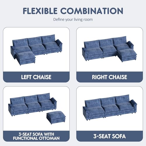 Homall 119" Modular Sectional Sofa, L Shaped Sofa Couch with Reversible Ottoman, DIY Combination Chenille Deep 3-Seat Cloud Couch for Living Room