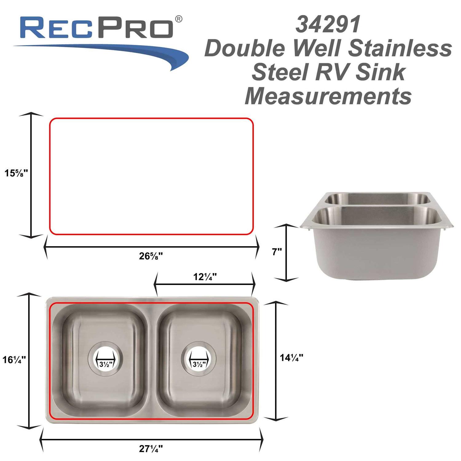 RecPro RV Stainless Steel Sink 27x16x17 Double RV Kitchen Sink - Shop Hardware Tools Online Store