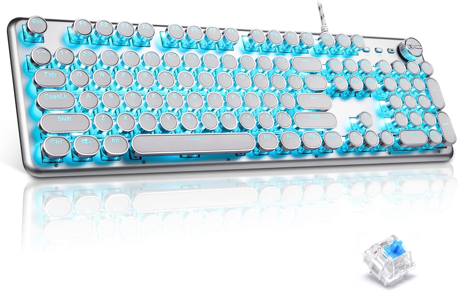 ALKEM Mechanical Gaming Keyboard with RGB Backlit Retro Typewriter Keyboard Full-Size 104 Keys Waterproof USB Wired Black Keyboard Blue Switch