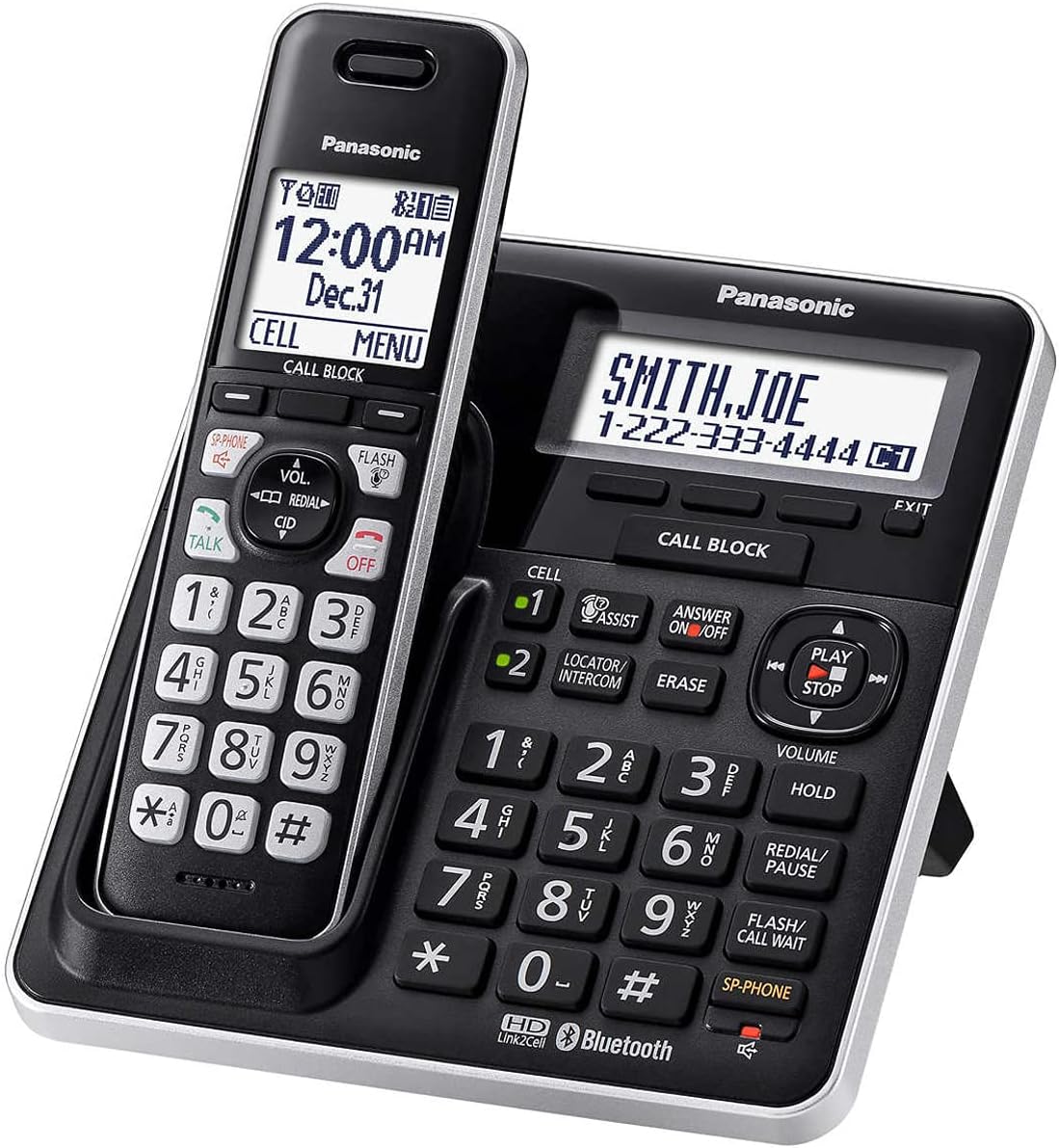 Panasonic KX-TG985 Expandable Cordless Phone System Link2Cell Bluetooth - 5 Handsets DECT 6.0 Bluetooth, Voice Assist, Low Battery Alert