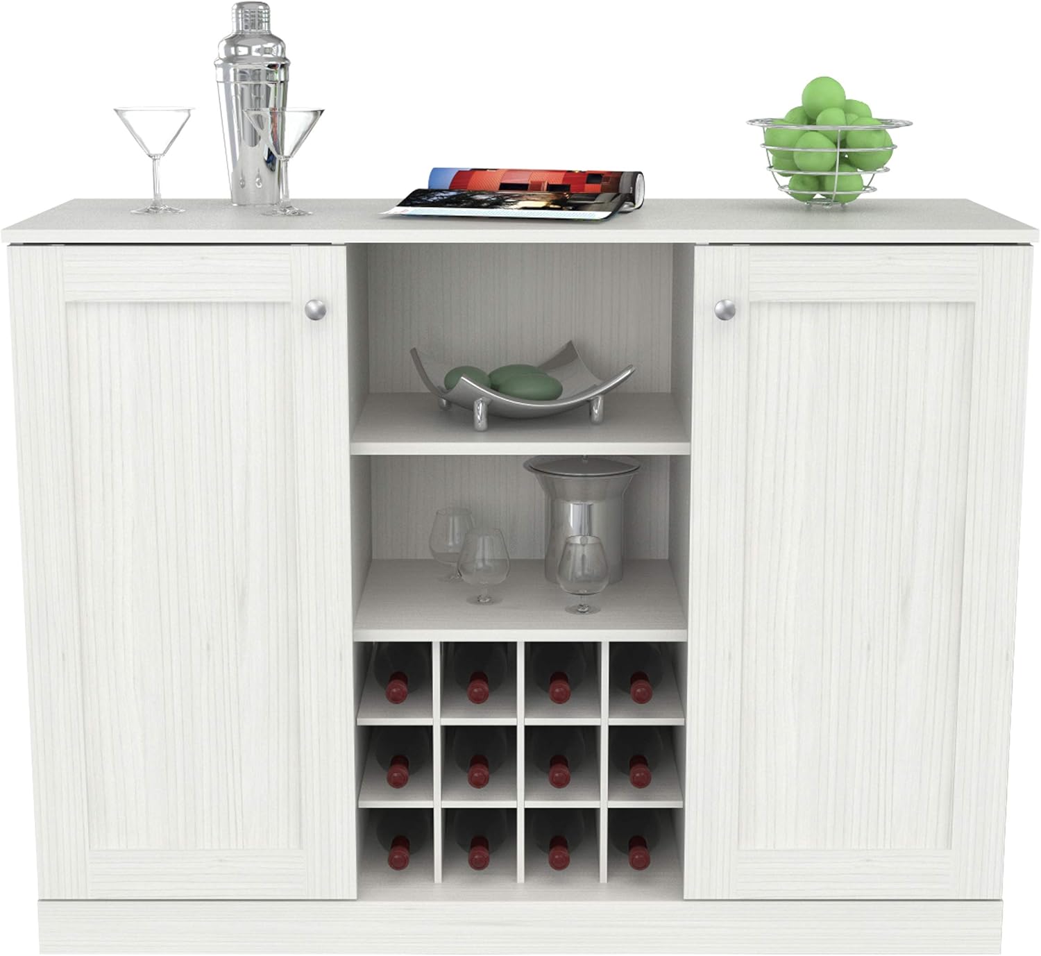 Inval Shaker Style 4-Piece Buffet Storage System with 2 Tall/Slim Cabinets, Washed Oak