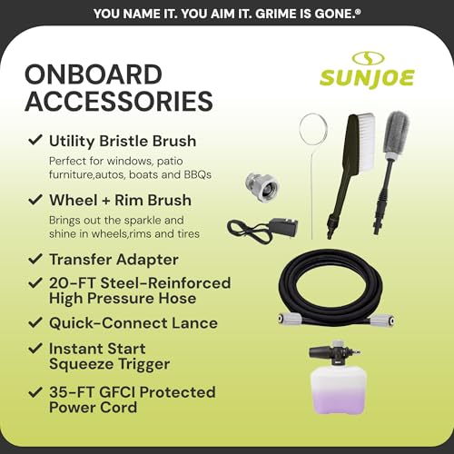 Sun Joe Electric Pressure Power Washer, 2030 PSI (PWMA Certified), 1.2 GPM, Dual Soap Tanks, (35-FT GFCI Water-Safe, Power Cord), SPX3000