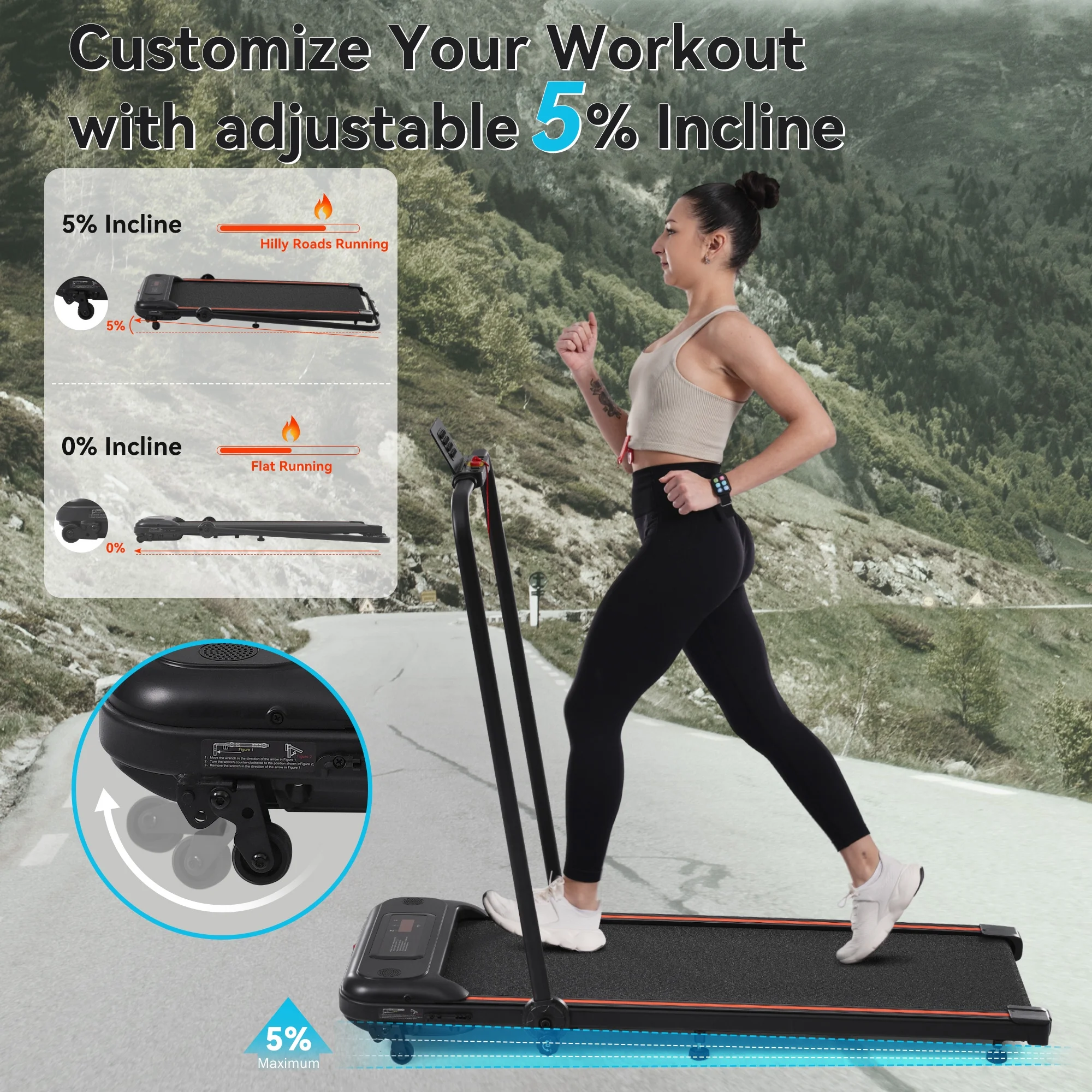Aukfa 2 in 1 Folding Treadmill, Under Desk Treadmill with Incline Walking Pad, Wristband Control, 7.5mph Max Speed, 265 lb Capacity