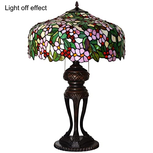 Tiffany Table Lamp Stained Glass Bedside Reading Lamp 3-Light 20"X20"X32" Antique Victorian Art Style Desk Lamp for Bedroom Living Room Study Office