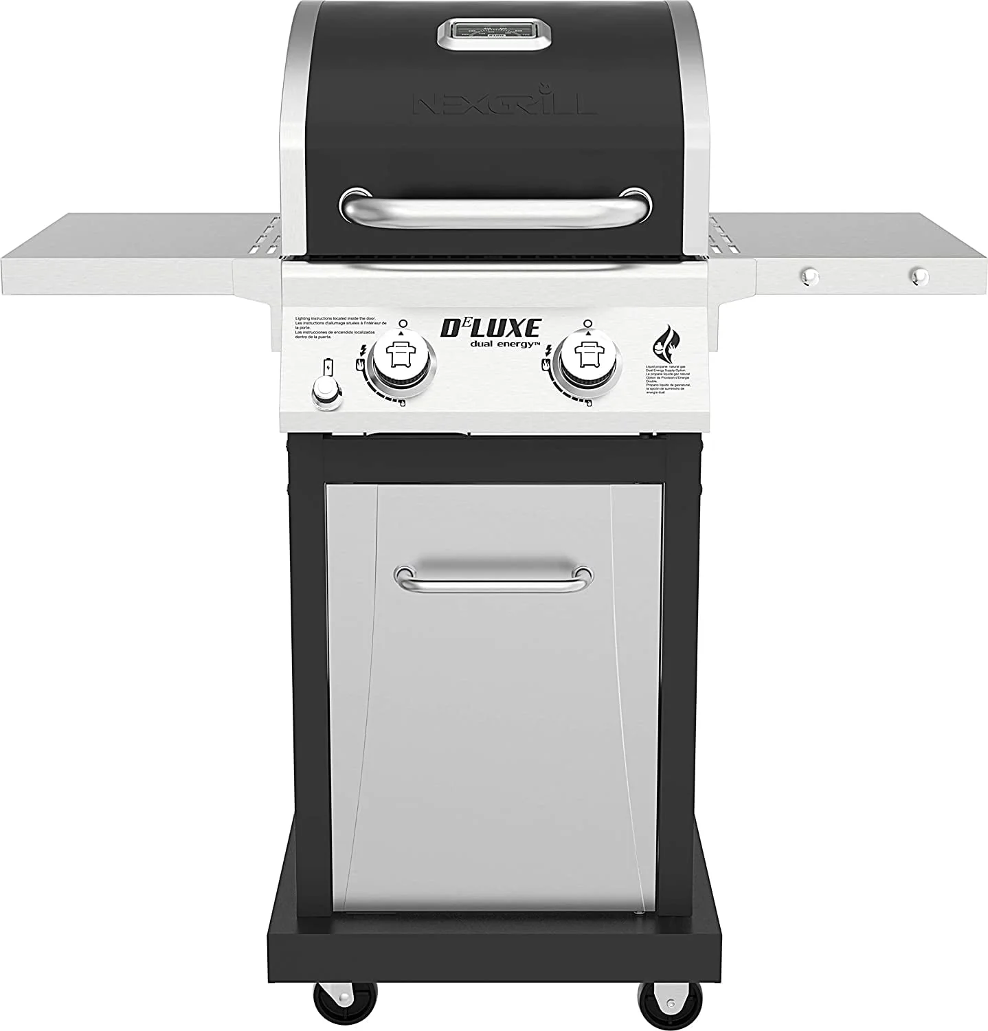 Nexgrill Deluxe 2-Burner Propane Gas Grill w/ 2 Foldable Shelves, Outdoor Cooking, Patio, BBQ, Silver & Black