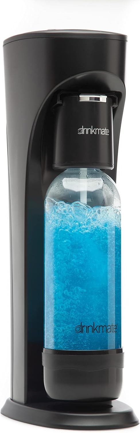 DrinkMate Sparkling Water and Soda Maker, Carbonates Any Drink, CO2 Cylinder Not Included (Matte Black)