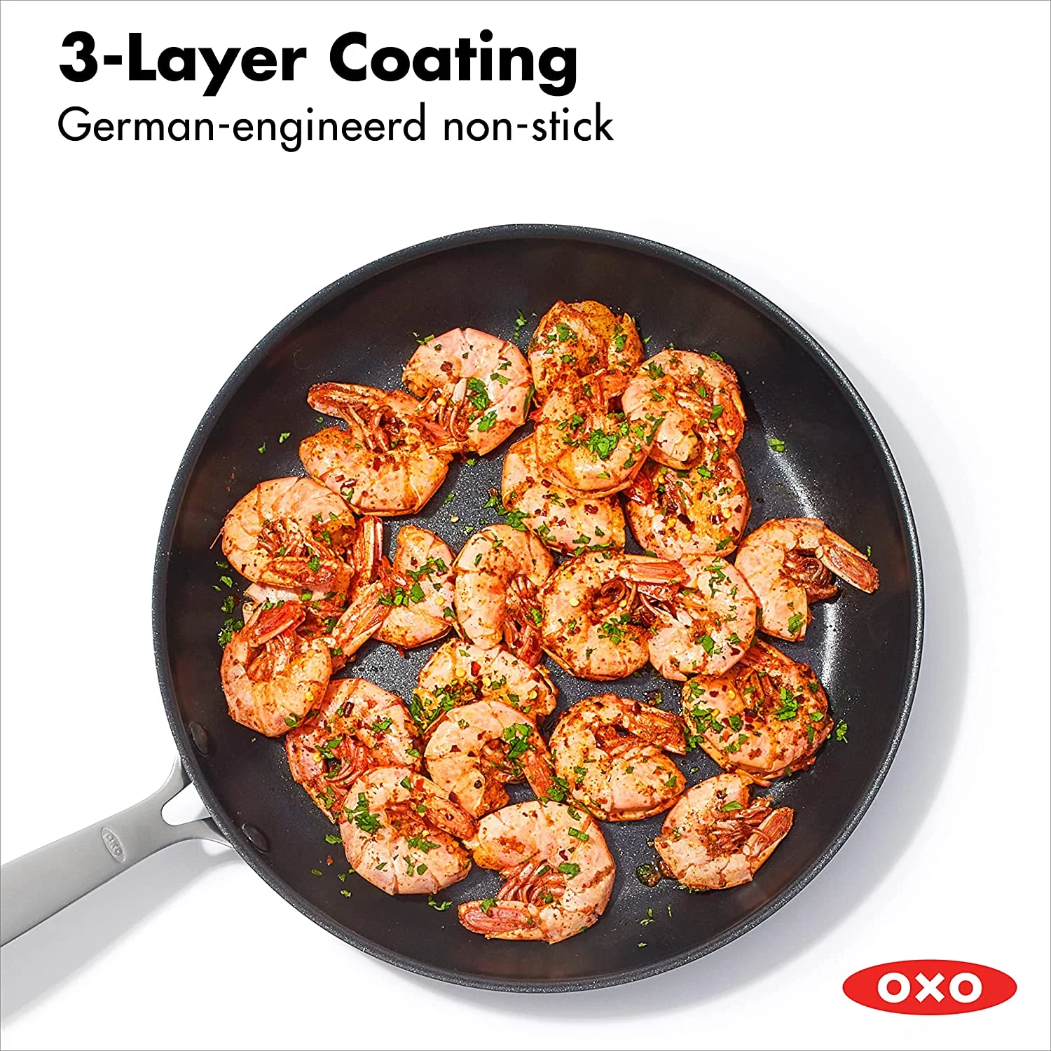 Good Grips 10 Piece Cookware Pots and Pans Set  3-Layered German Engineered Nonstick Coating  Stainless Steel Handle with Nonslip Silicone  Gray