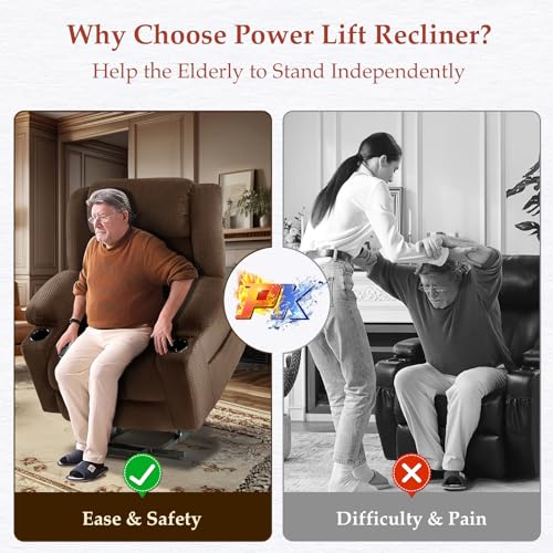 Power Lift Recliner Chair for Elderly - Triple Motor Lift Chairs - Infinite Position Adjust - Power Headrest - Heated & Massage