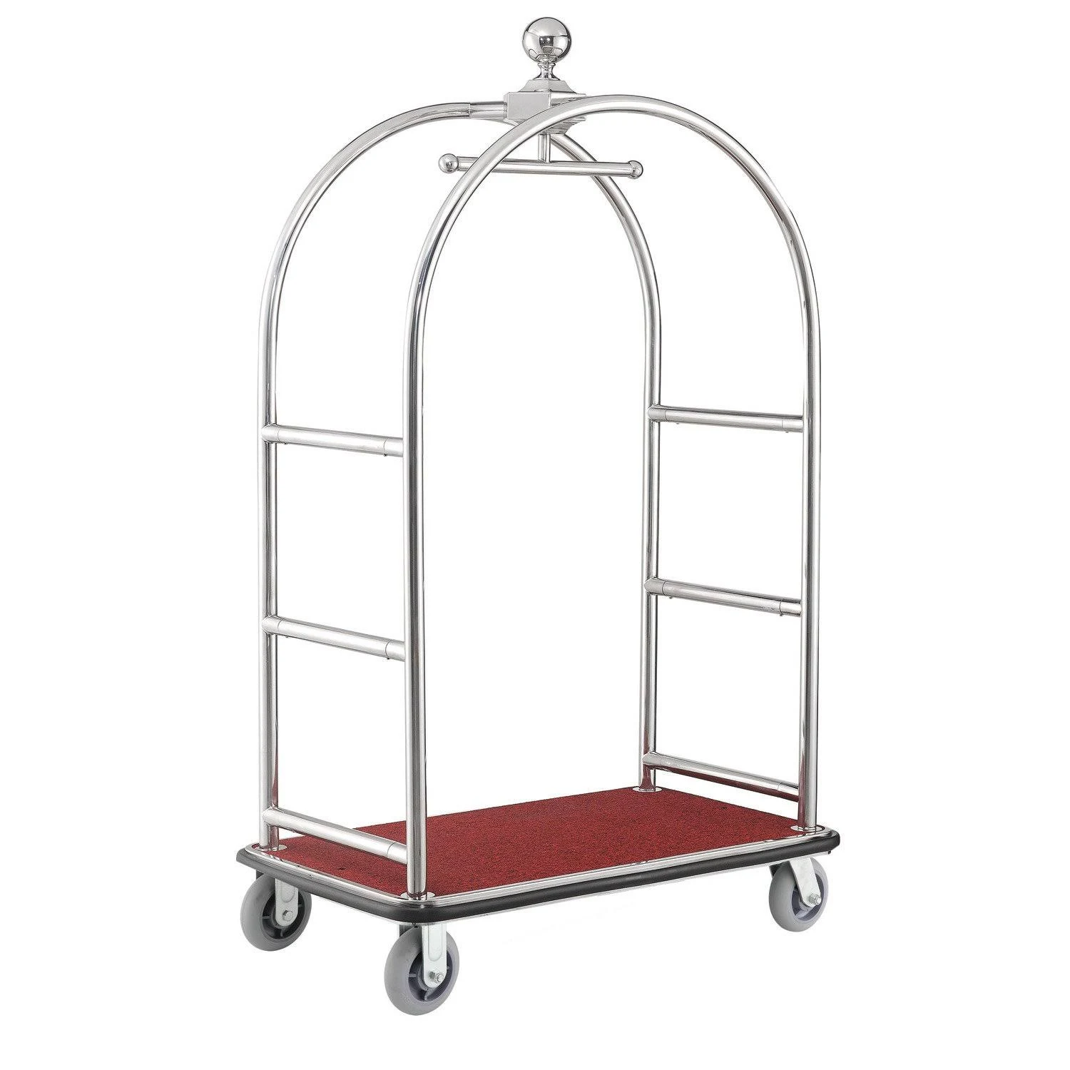 Best Value Silver Stainless Steel Bellman Cart Curved Uprights 6x22 Rubber Casters 985118SL
