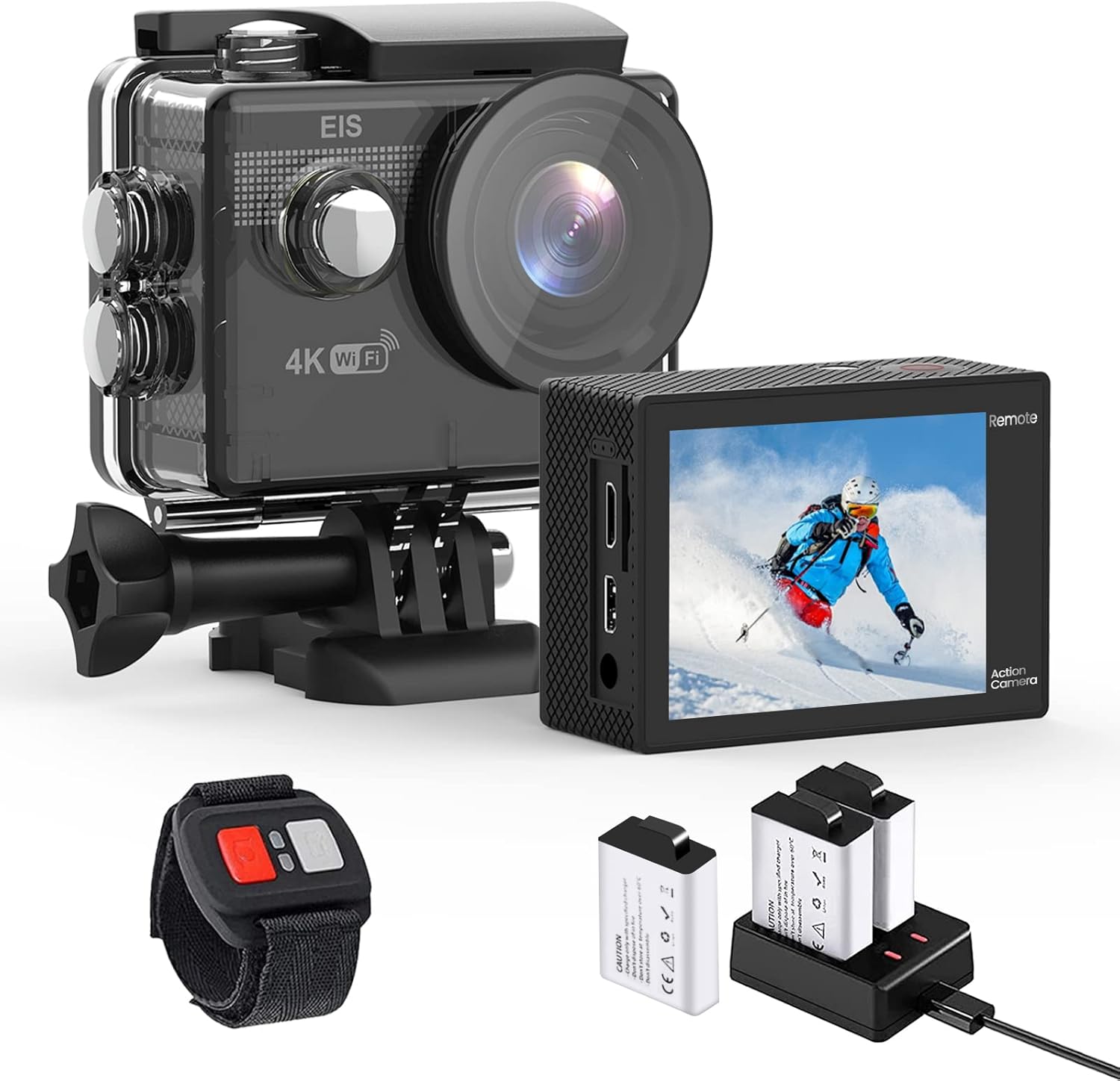 AKAIRIO Action Sports Camera with Accessories Mount Kit 3 Batteries Charger,HD WiFi Underwater Camera with Waterproof Case Remote