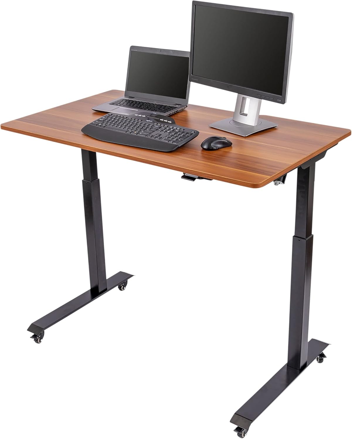 Stand Up Desk Store Electric Adjustable Height Standing Desk with Locking Casters and Furniture Feet (Black Frame/Black Top, 60 Wide)