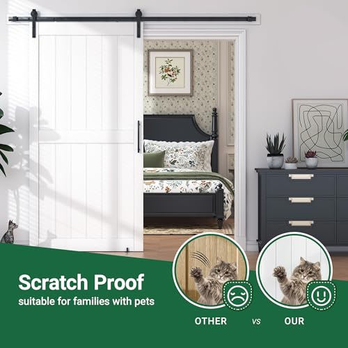 36 in x 84 in White Sliding Barn Door with 6FT Hardware Kit, Floor Guide and Handle Included, Waterproof PVC Surface, Pre-Drilled Holes Easy Assembly