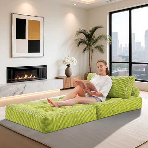 HABUTWAY Folding Sofa Bed, Convertible Sleeper Chair Bed w/Dual-Pillow & Handle, Foldable Floor Sofa Lounge w/Back Support for Living Room, Bedroom