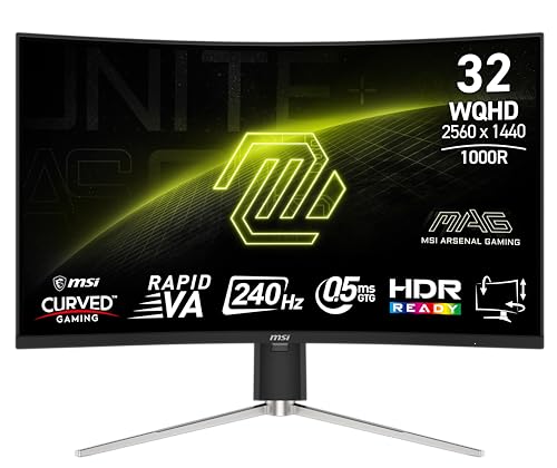 MSI MAG 325CQRXF E2 31.5-inch 2560 x 1440 (WQHD) Computer Monitor, 240Hz, Adaptive-Synch, HDMI, Display Port, VGA Port, VESA Mountable, Tilt