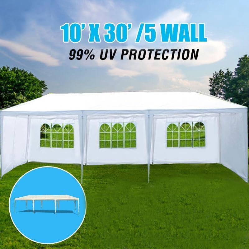 10'X30' Outdoor Party Tent Gazebo with 8 Removable Sidewalls, Large Wedding/Event Canopy Marquee Featuring Windows