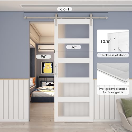 BARNSMITH 42in x 84in Glass Barn Door with 7FT Sliding Door Hardware Kit Included & Handle
