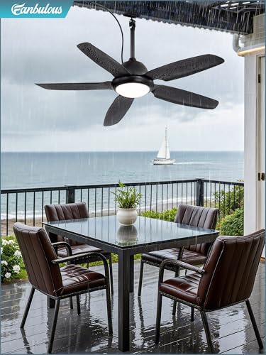 42 Inch Waterproof Outdoor Ceiling Fan with Lights and Remote,IP65 Hanging Gazebo Fan with 3CCT 6-Speed DC Motor