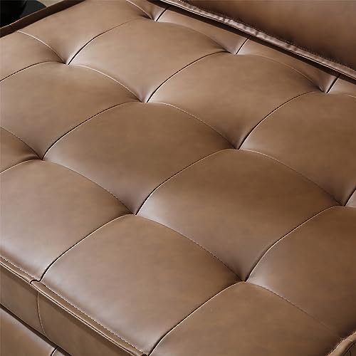 Senviy PU Leather Convertible Sofa Bed with Pillow and Button Tufted, Pull-Out Sleeper Single Sofabed Leisure Sofa Chair for Office, Living Room